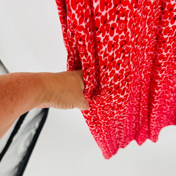 Boden Red Floral Long Sleeve Shift Dress Size 20/22R Boho Midi Workwear - Picture 4 of 8